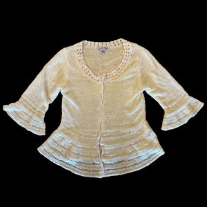 RXB Boho Open Knit Crochet Cardigan Bell Sleeve Peplum Cream Size L